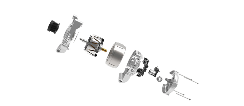 Automotive Alternator Exploded View Showing Internal Components