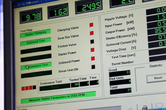 Starter Motor Performance Testing with Electrical Parameter Monitoring