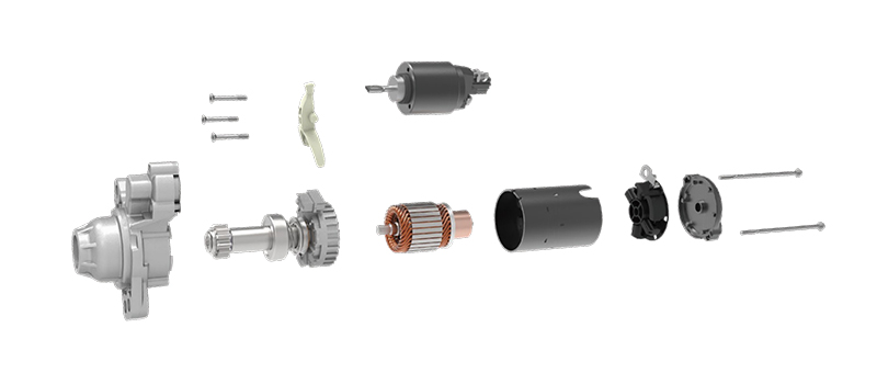 Starter Motor Exploded View with Armature and Solenoid Components
